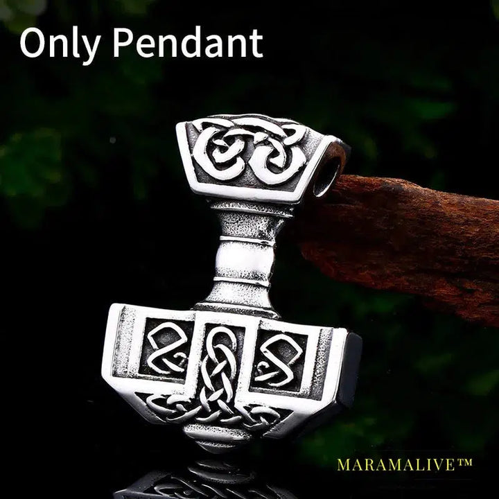 Norse Viking Pendant Necklace Thor's Hammer Mjolnir Scandinavian Rune Odin Amulet Men Jewelry