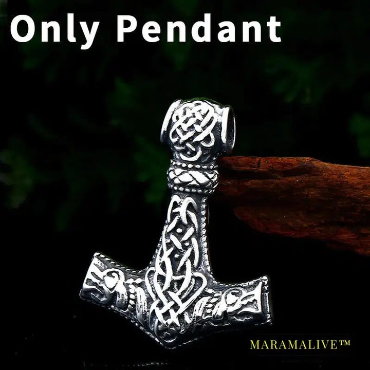 Norse Viking Pendant Necklace Thor's Hammer Mjolnir Scandinavian Rune Odin Amulet Men Jewelry