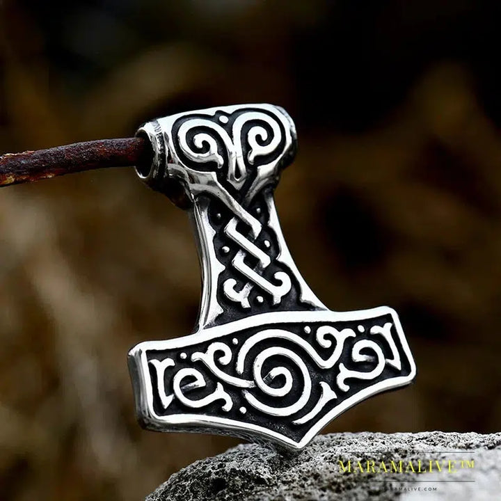 Norse Viking Pendant Necklace Thor's Hammer Mjolnir Scandinavian Rune Odin Amulet Men Jewelry