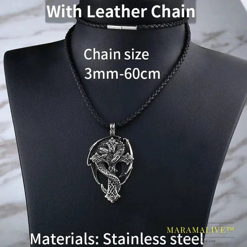 Norse Vikings Pendant Amulet dragon in cross necklace guardian Original Animal Jewelry