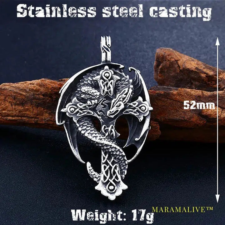 Norse Vikings Pendant Amulet dragon in cross necklace guardian Original Animal Jewelry