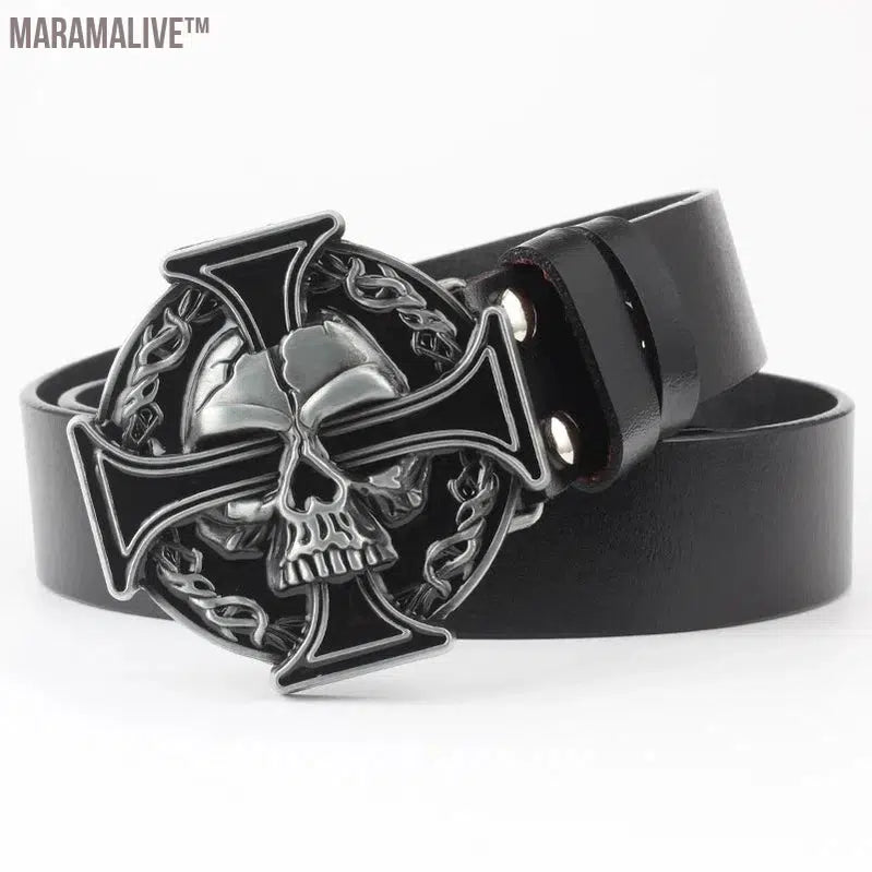 Novelty Crossbones Belt Heavy Metal Skull Face Buckle Skeleton Belts Dark Style Street Hip Hop Rock Waistband Accessories