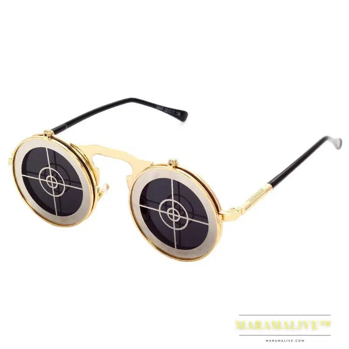 OEC CPO Metal Round Steampunk Sunglasses Women Fashion Glasses Men Windmill Flip Design Frame Personality Eyeglasses UV400