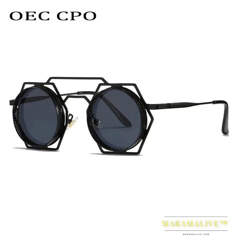 OEC CPO Steampunk Round Sunglasses Women Men 2023 Metal Mesh Personality Sun Glasses Female Eyewear Goggle UV400 Shades Oculos