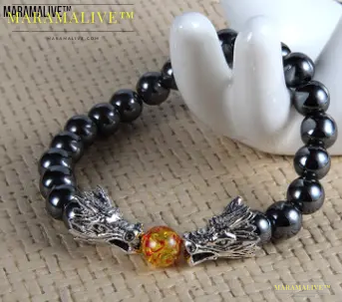 Obsidian Double Dragon Bracelet