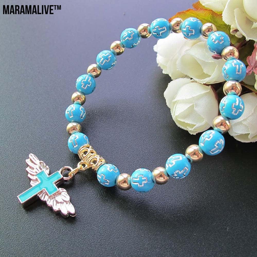 Oil Dripping Angel Cross Rosary Bracelet