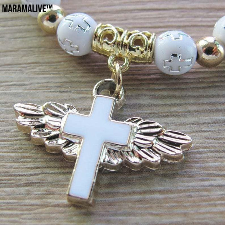 Oil Dripping Angel Cross Rosary Bracelet