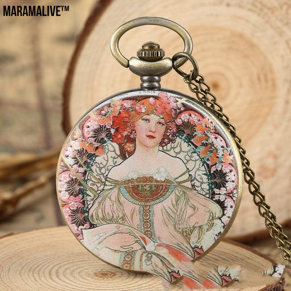 Oil Painting Color Goddess Picture Pocket Watch