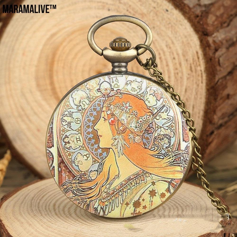 Oil Painting Color Goddess Picture Pocket Watch