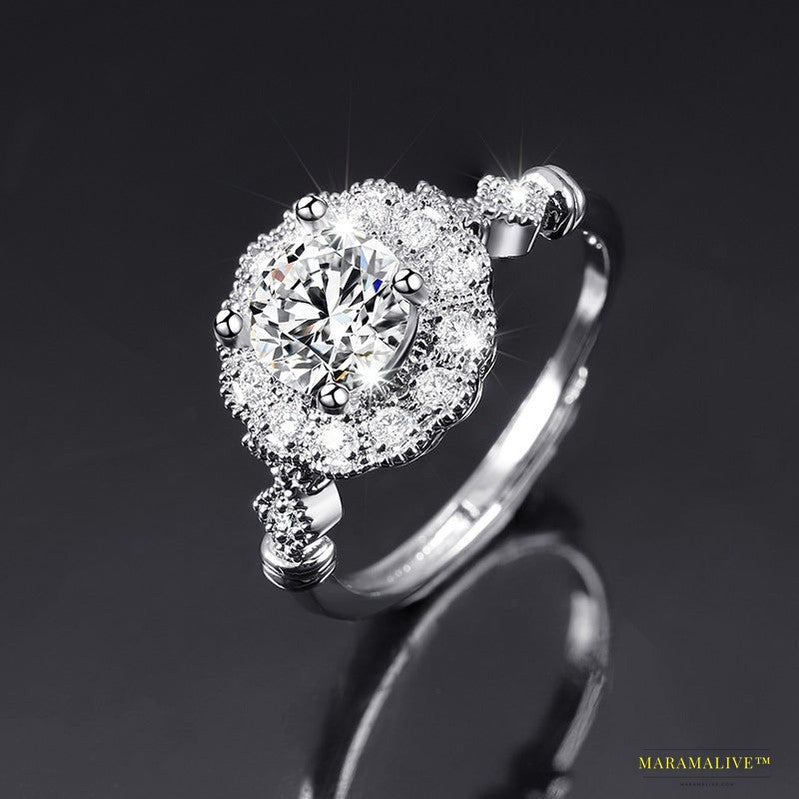 One Carat Moissanite Ring with Adjustable Opening - Glamorous Earth-Friendly Diamond Ring