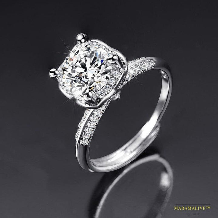 One Carat Moissanite Ring with Adjustable Opening - Glamorous Earth-Friendly Diamond Ring