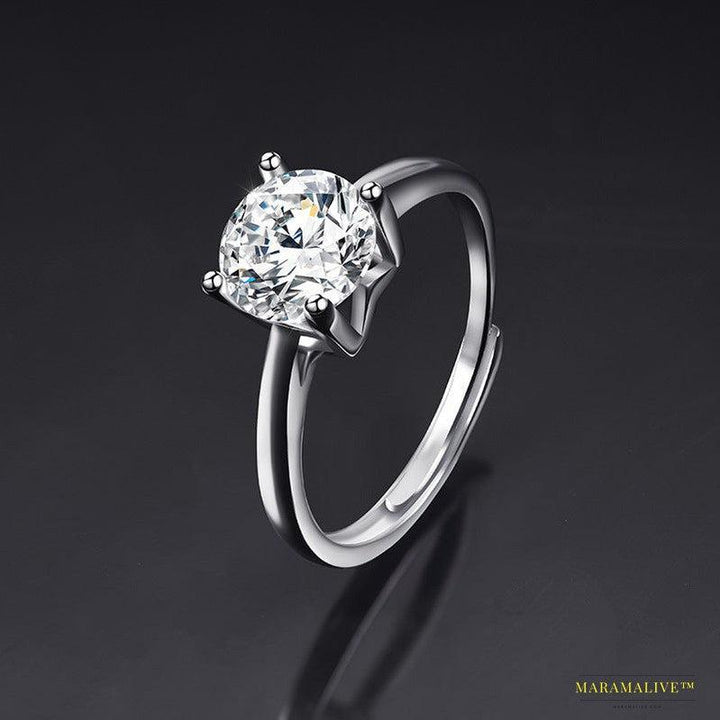 One Carat Moissanite Ring with Adjustable Opening - Glamorous Earth-Friendly Diamond Ring