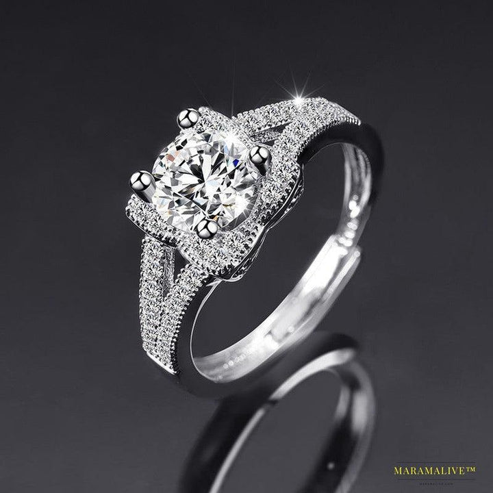 One Carat Moissanite Ring with Adjustable Opening - Glamorous Earth-Friendly Diamond Ring