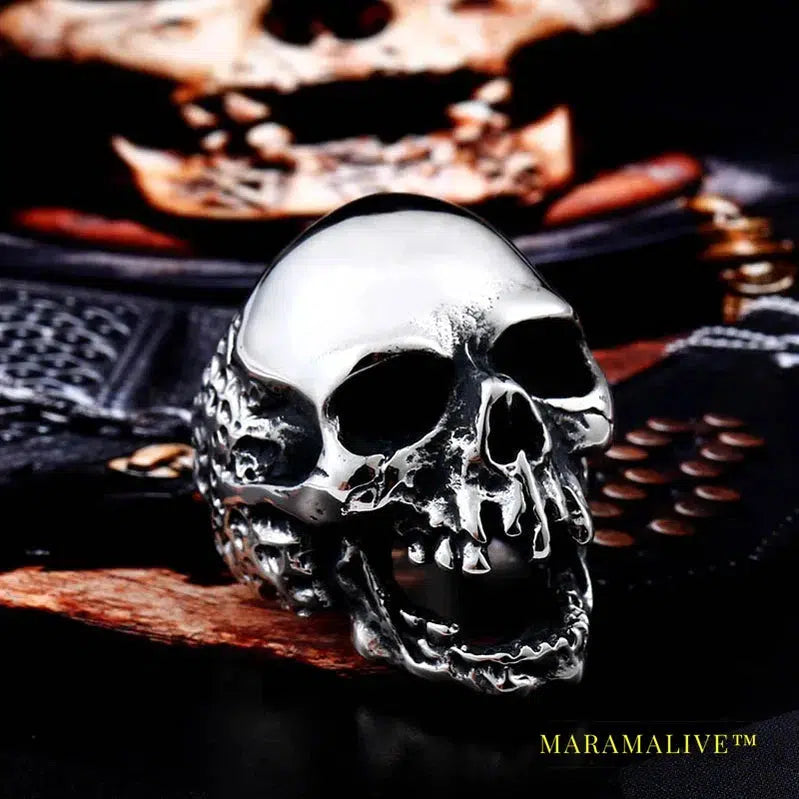 Original Style Big Skull For Man Stainless Steel Punk Rock Male Personality Ring party supplies