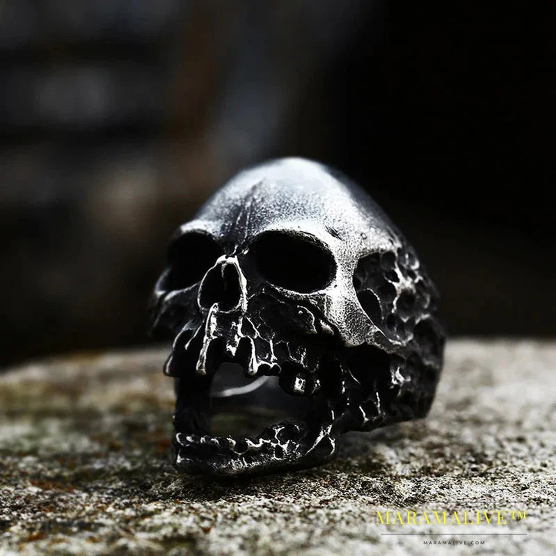 Original Style Big Skull For Man Stainless Steel Punk Rock Male Personality Ring party supplies