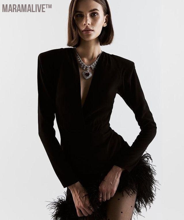 Ostrich Feather Long Sleeve Dress