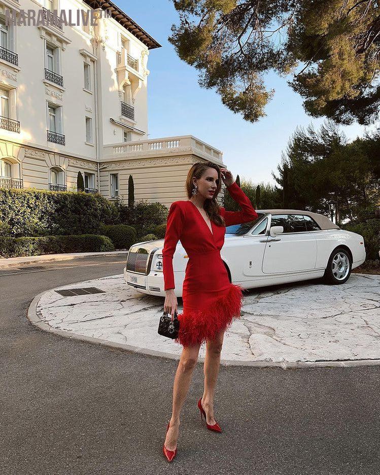 Ostrich Feather Long Sleeve Dress