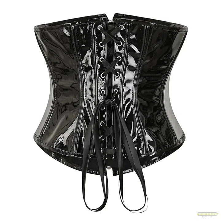 PU Leather Corset Top Women Shiny PVC Steampunk Corsets and Bustiers Gothic Black Red Underbust Waist Cincher Corselet