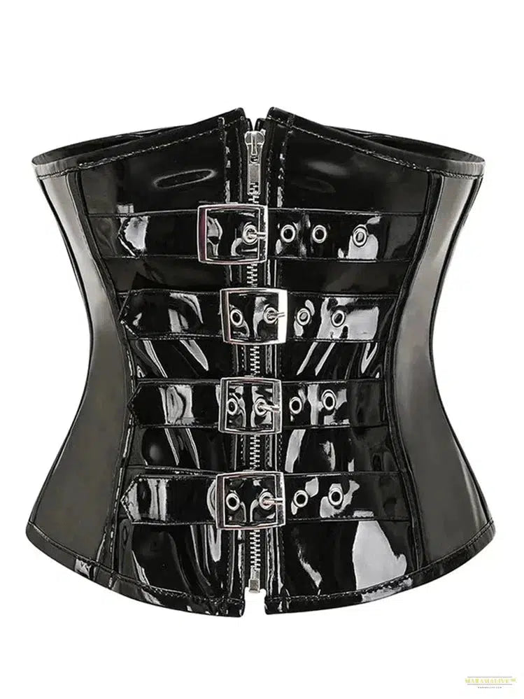 PU Leather Corset Top Women Shiny PVC Steampunk Corsets and Bustiers Gothic Black Red Underbust Waist Cincher Corselet