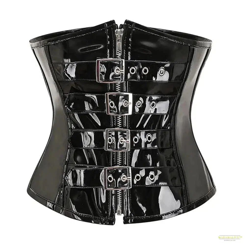 PU Leather Corset Top Women Shiny PVC Steampunk Corsets and Bustiers Gothic Black Red Underbust Waist Cincher Corselet