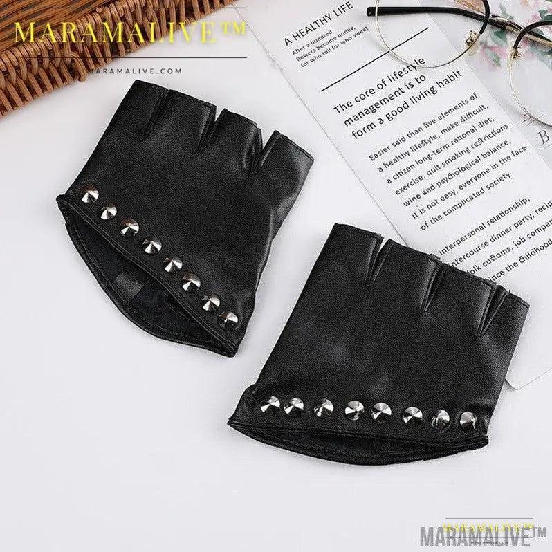 PU Leather Steampunk Style Women's Half-finger Gloves Creative Gothic Party Cosplay