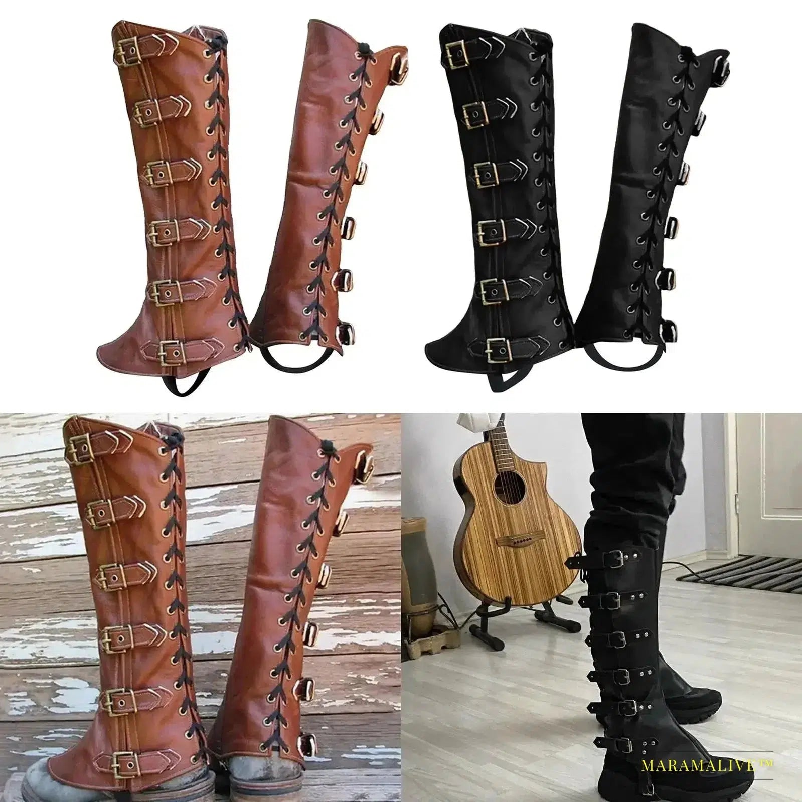 PU Leg Guard Shoe Cover - Steampunk Warrior Medieval Gothic Cosplay Props for Masquerade Knights Costume Accessory