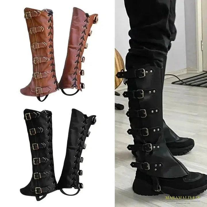 PU Leg Guard Shoe Cover - Steampunk Warrior Medieval Gothic Cosplay Props for Masquerade Knights Costume Accessory