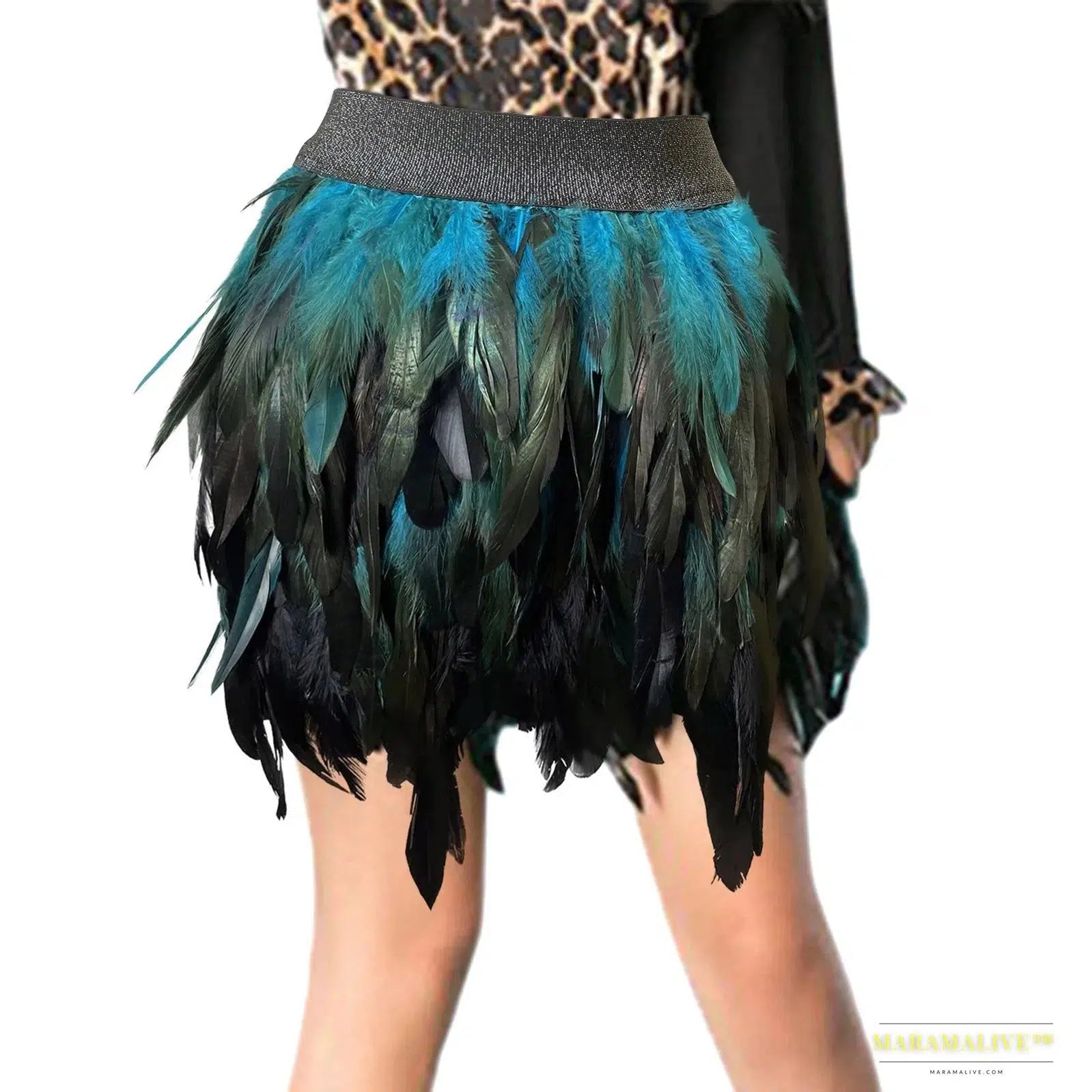 Patchwork Gradient Faux Feather Skirt - A-Line Mini - Punk Gothic, Party Statement Piece