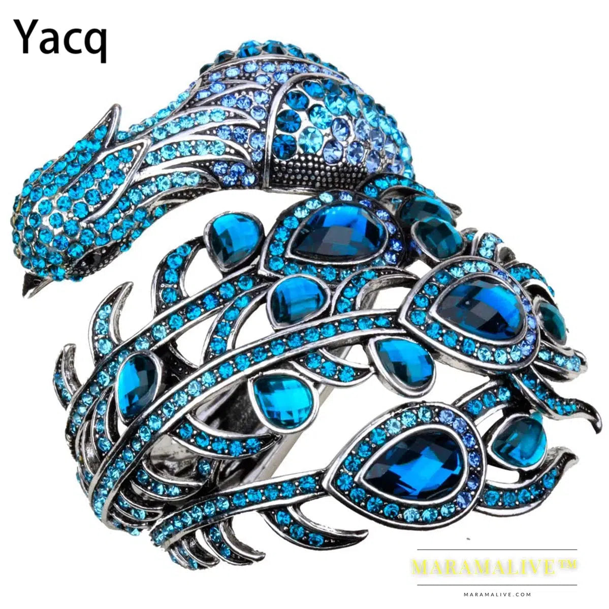 Peacock Bracelet Women Crystal Bangle Cuff Punk Rock Fashion Jewelry Gifts for Girlfriend Wife Her Mom