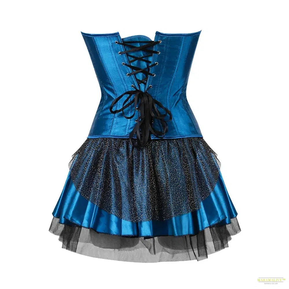 Peacock Costume Cosplay Corset Top for Women Blue Embroidery Peacock Feather Corset lingerie Sexy Overbust Corset With Skirt