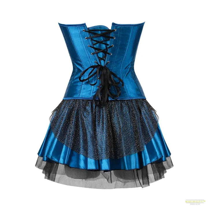 Peacock Costume Cosplay Corset Top for Women Blue Embroidery Peacock Feather Corset lingerie Sexy Overbust Corset With Skirt