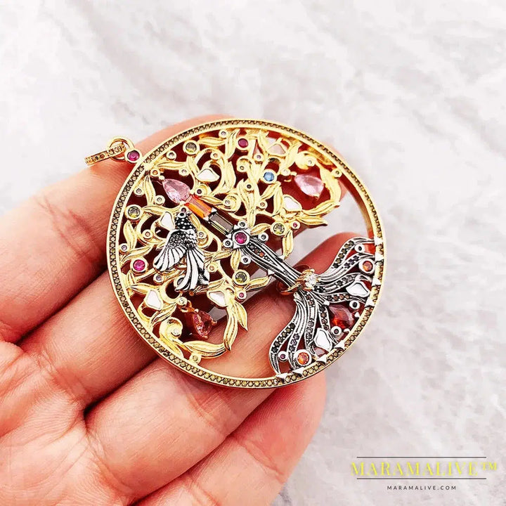 Pendant Artful Tree Gold Raven Spring Fine 925 Sterling Silver Jewelry Romantic Love Gift For Women