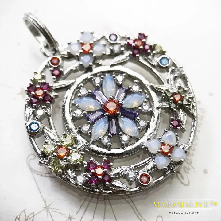 Pendant Colourful Stones Flowers Amulet Brand Fine Jewelry Europe 925 Sterling Silver Bohemia Gift For Woman