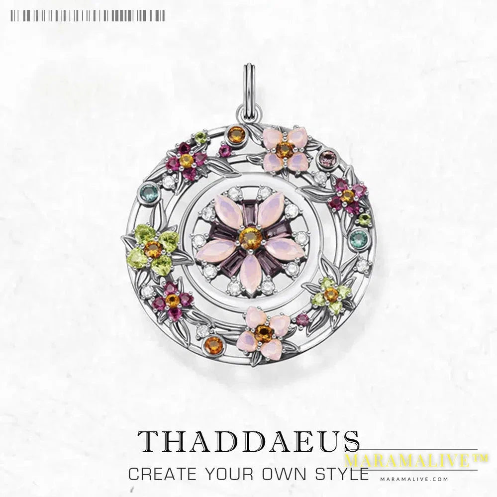 Pendant Colourful Stones Flowers Amulet Brand Fine Jewelry Europe 925 Sterling Silver Bohemia Gift For Woman