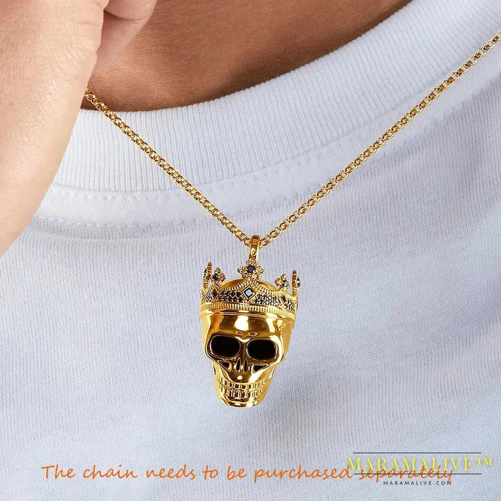 Pendant Golden Skull King with Crown Fine Jewelry Rebel Street