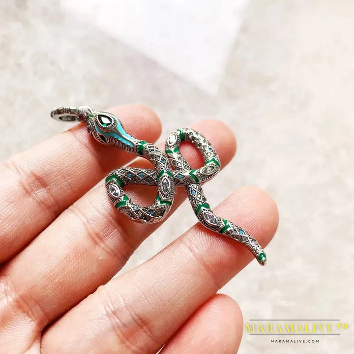 Pendant Green Snake Spring Brand New Fine Jewelry Pure 925 Sterling Silver Europe Bohemia Gift For Woman Girls