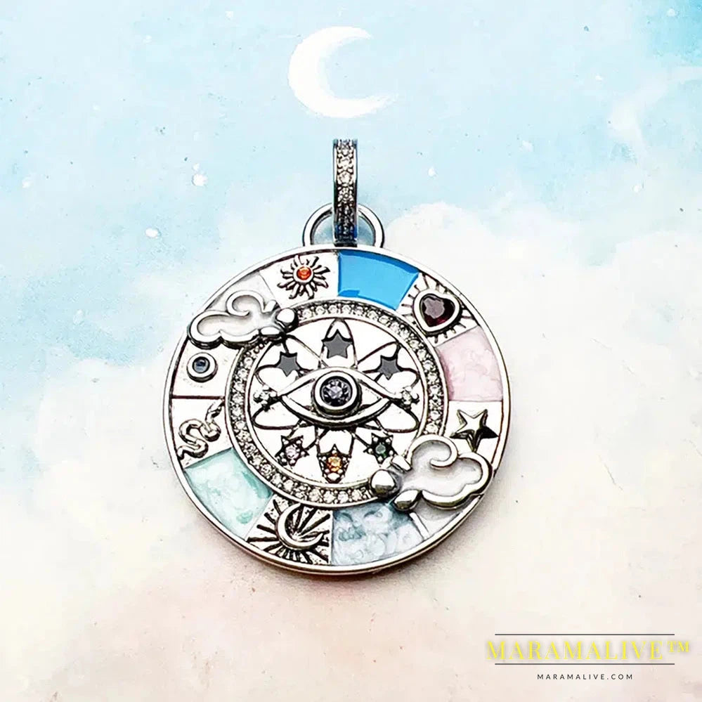 Pendant Lucky Eye Amulet Magical Lucky Cosmic Symbols Jewelry 925 Sterling Silver Women Men Vintage Gift