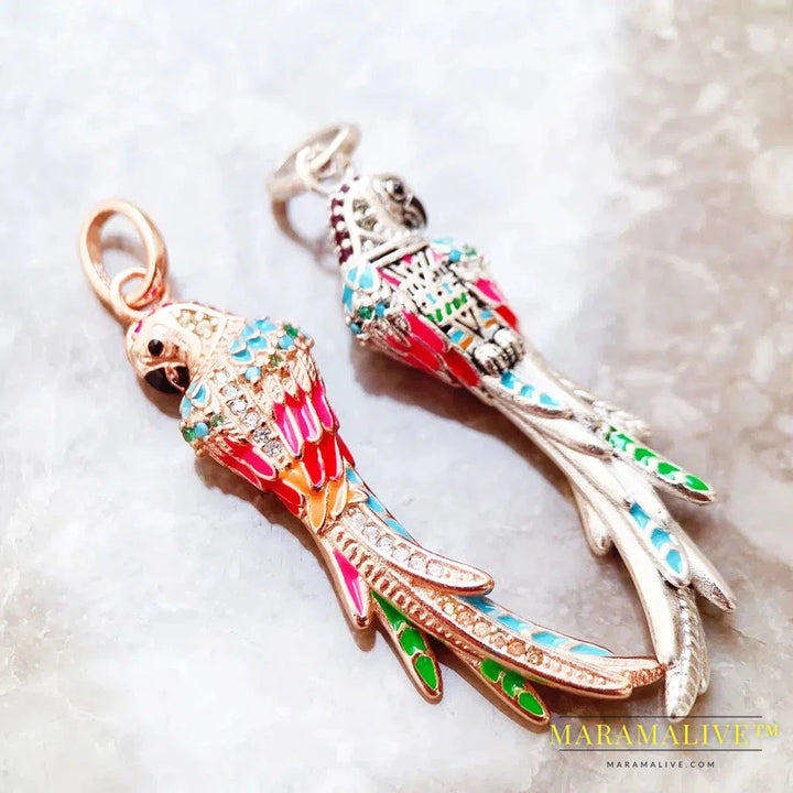 Pendants Colourful Parrot,Spring New Jewelry 925 Sterling Silver Accessorie Jungle Gift For Women