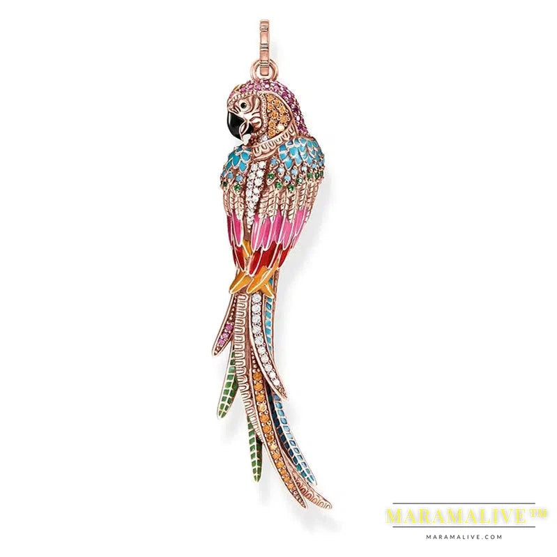 Pendants Colourful Parrot,Spring New Jewelry 925 Sterling Silver Accessorie Jungle Gift For Women