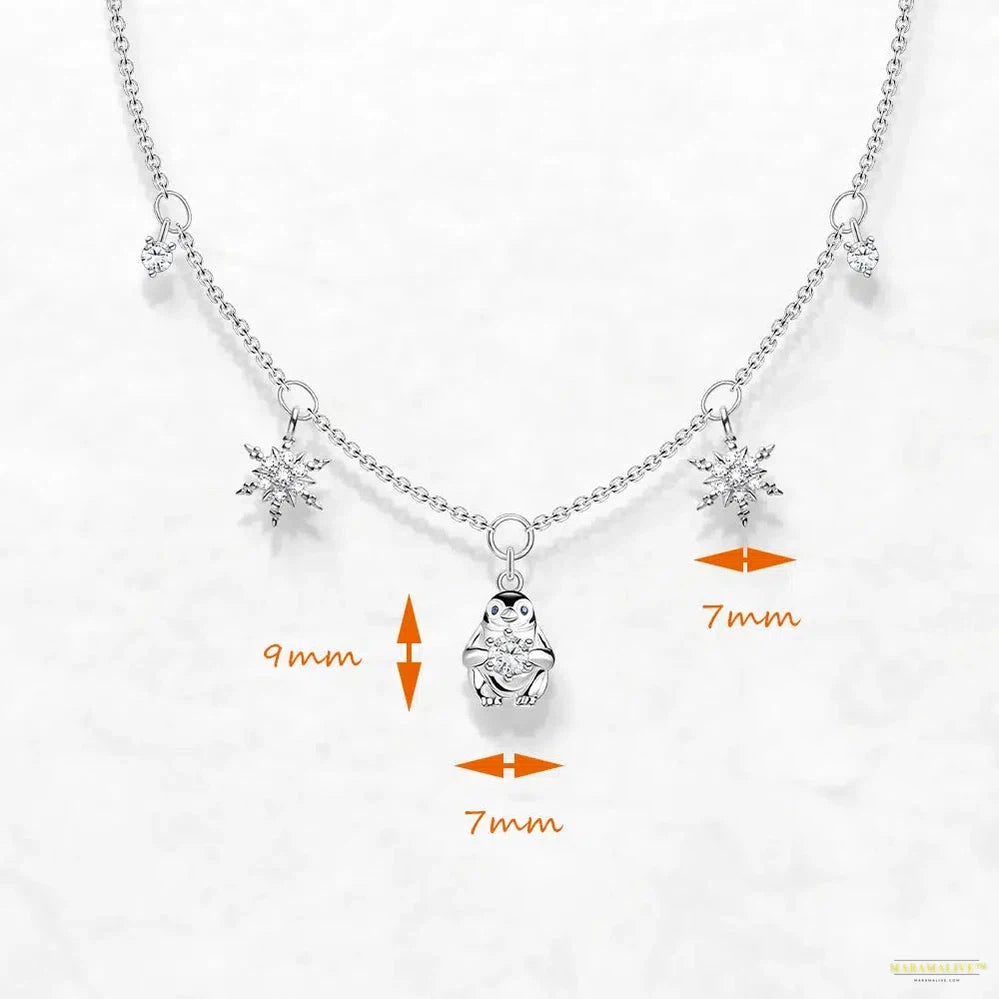 Penguin and Snowflakes Necklace Ring Ear Stud Jewelry Set Brand New Fine Jewelry 925 Sterling Silver Cute Gift For Women