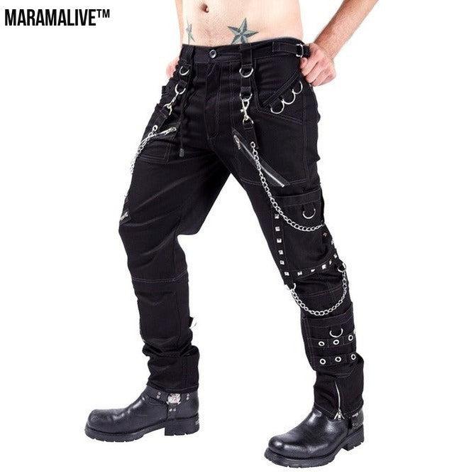 Personality Casual Pants Men's Gothic Pants Punk Rock Eyelet Cargo Bondage Pants