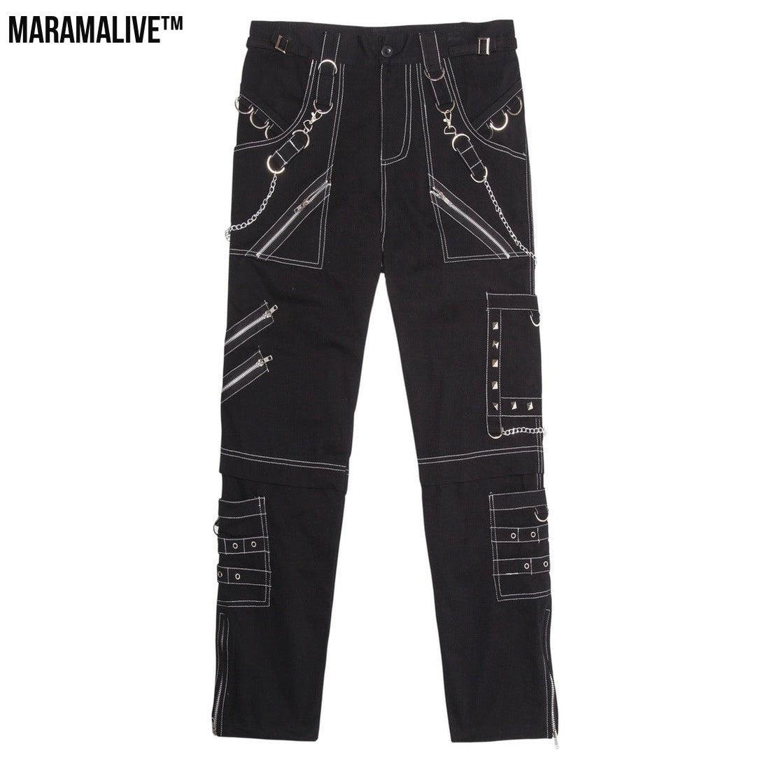 Personality Casual Pants Men's Gothic Pants Punk Rock Eyelet Cargo Bondage Pants