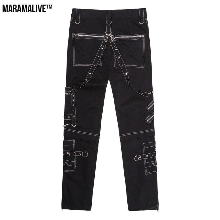 Personality Casual Pants Men's Gothic Pants Punk Rock Eyelet Cargo Bondage Pants