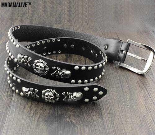 Personality Skull Rivet Cowhide Belt