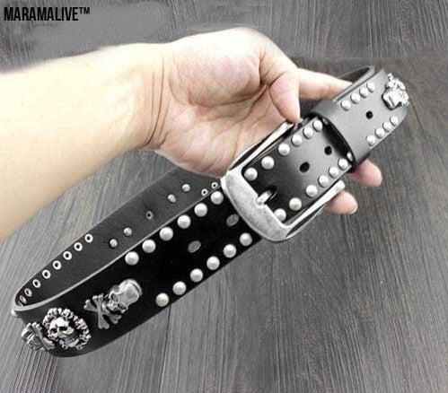 Personality Skull Rivet Cowhide Belt