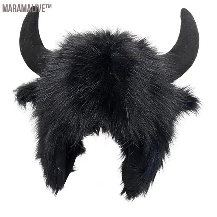 Personality Winter Cap Funny Big Cow Horn Hat Thick Warm Faux Fur Ear Protection Thunderbolt Cap Windproof Women Men Cap Hat