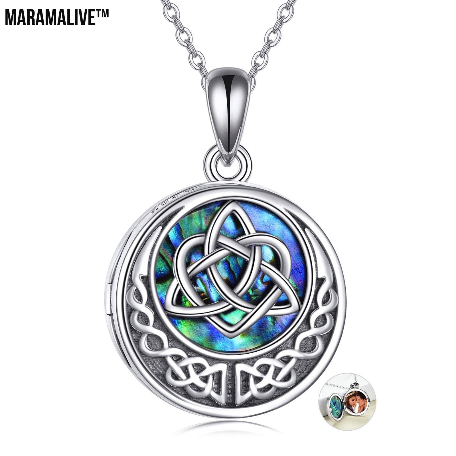 Photo Locket Necklace 925 Silver Celtic Knot for Women