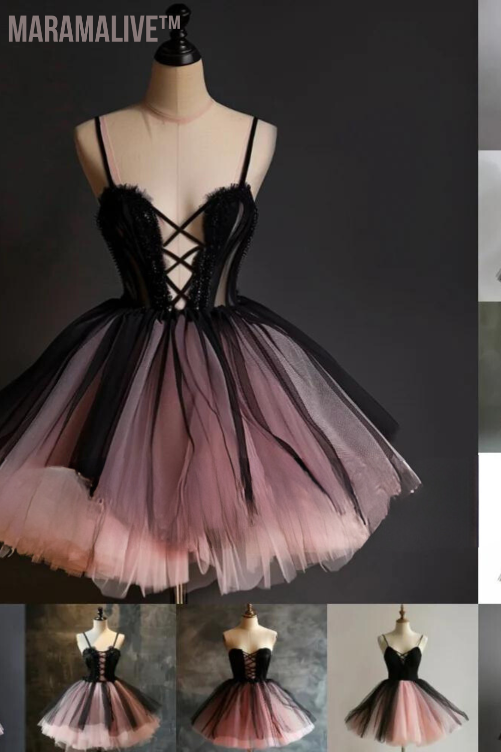 Pink And Black Tulle Short Length Evening Dress Formal Brithday Party Prom Princess Homecoming Skirt Hand Made Custom W15-4