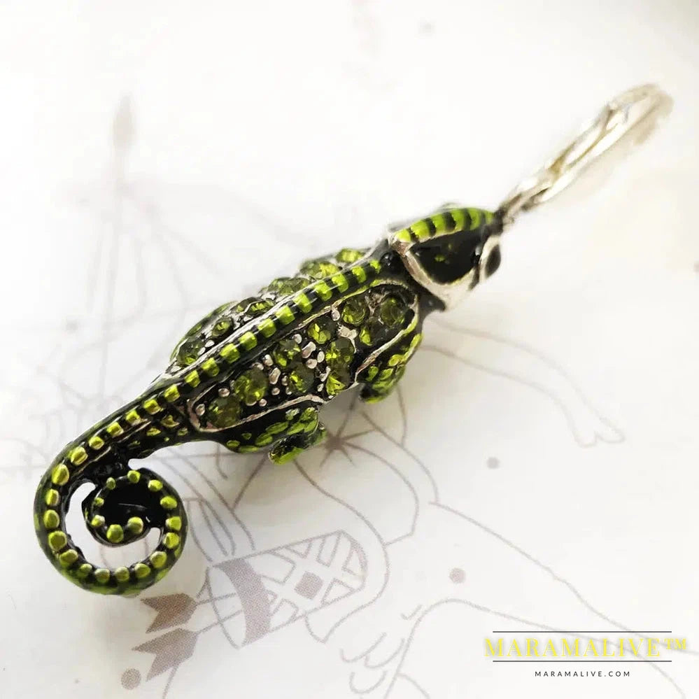 Pirate Green Lizard Chameleon Charm,Brand New Fine Jewelry Europe Real 925 Sterling Silver Accessories Gift For Women Men