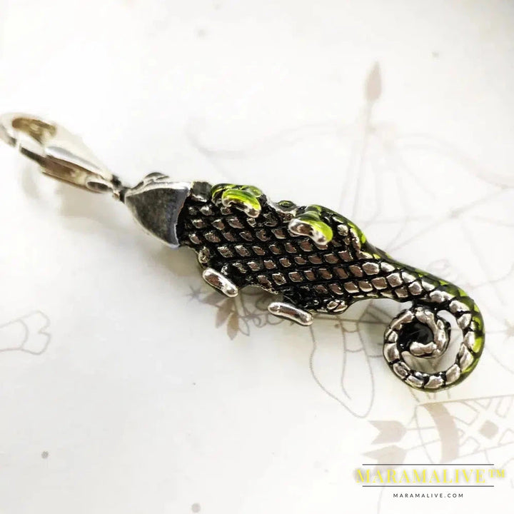 Pirate Green Lizard Chameleon Charm,Brand New Fine Jewelry Europe Real 925 Sterling Silver Accessories Gift For Women Men